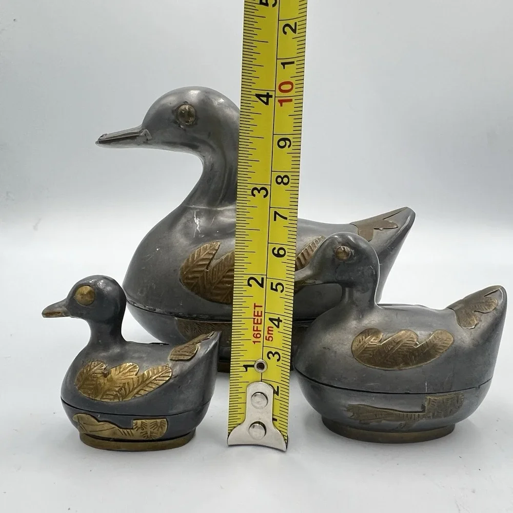 Vintage‎ Pewter Brass Nesting Duck Trinket Boxes Set of 3 Made in Hong Kong